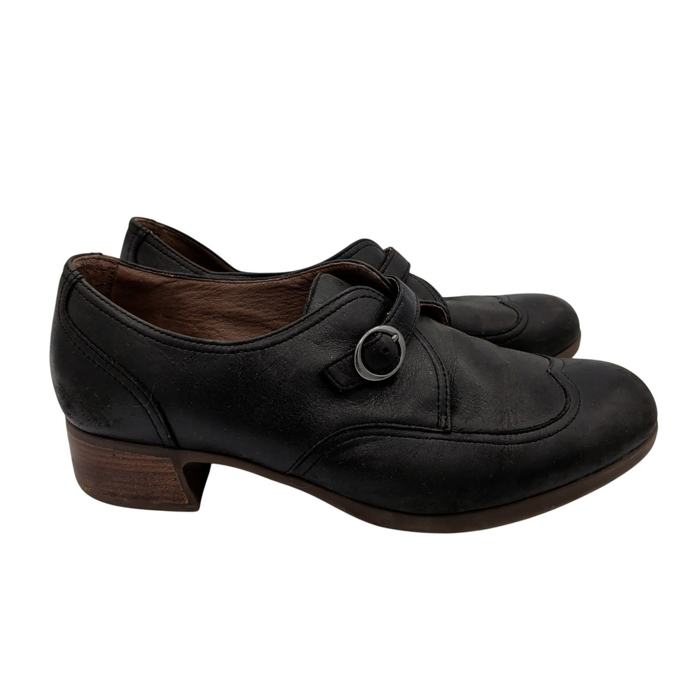 Dansko Livie Black Leather MJ Wingtip Loafer Shoes Monk Strap Womens 39 8.5-9